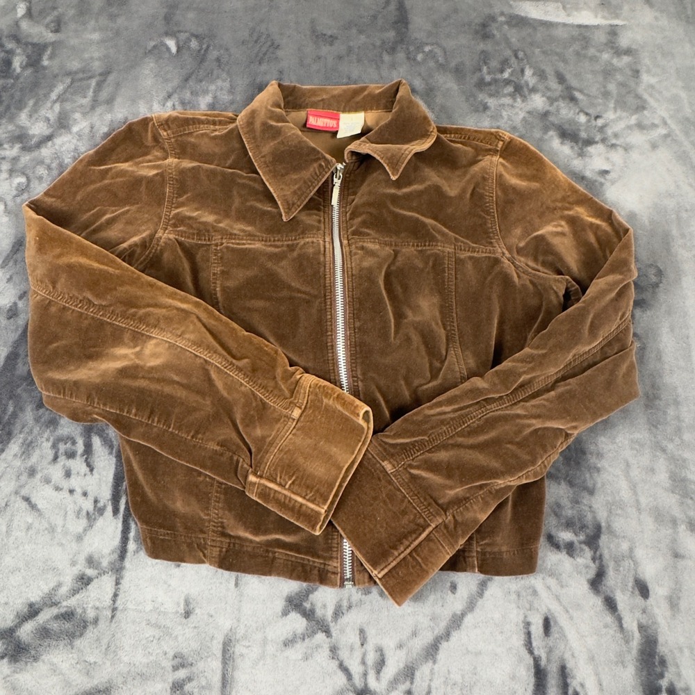 Palmetto's Velvet Jacket Womens Small Brown Zip Up Cotton Vintage Style 2754
